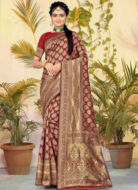 Maroon Colour Santraj New Exclusive Wear Heavy Silk Saree Collection 2021